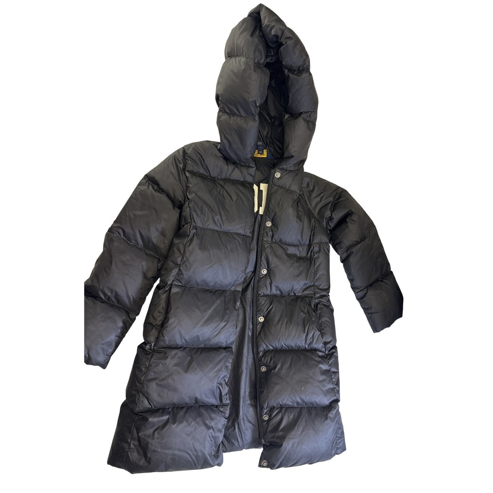 Polo Ralph‎ Lauren Girls Black Down Filled Hooded Long Puffer Coat Size S 7